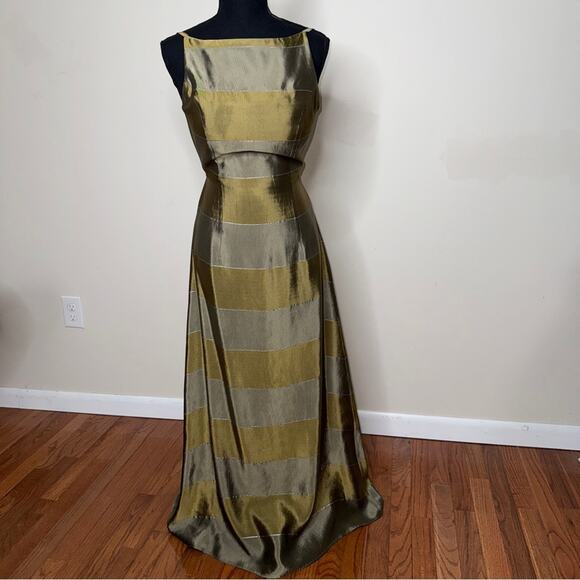 Jessica McClintock VTG Y2K Party Prom Evening Gown Maxi Dress Gold Silver SZ 2 - Picture 1 of 11